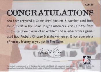2005-06 In The Game Tough Customers - Game-Used Emblem & Number #BP Bob Probert Back