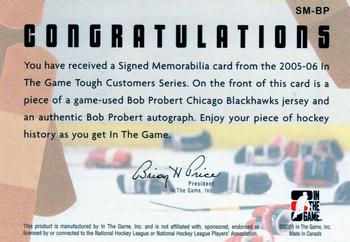 2005-06 In The Game Tough Customers - Signed Memorabilia #BP Bob Probert Back