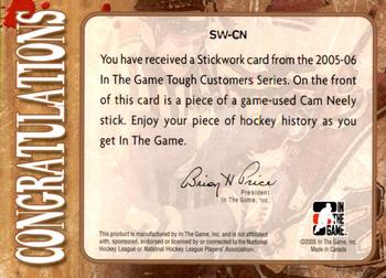 2005-06 In The Game Tough Customers - Stickwork #SW-CN Cam Neely Back