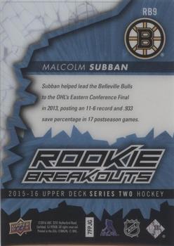 2015-16 Upper Deck - Rookie Breakouts #RB9 Malcolm Subban Back