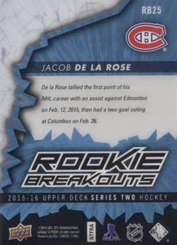 2015-16 Upper Deck - Rookie Breakouts #RB25 Jacob de la Rose Back