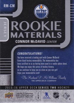 2015-16 Upper Deck - Rookie Materials #RM-CM Connor McDavid Back