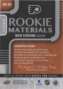 2015-16 Upper Deck - Rookie Materials #RM-NC Nick Cousins Back