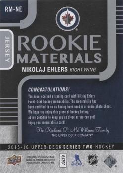 2015-16 Upper Deck - Rookie Materials #RM-NE Nikolaj Ehlers Back