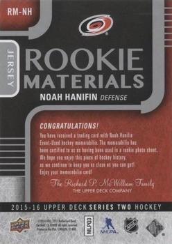 2015-16 Upper Deck - Rookie Materials #RM-NH Noah Hanifin Back