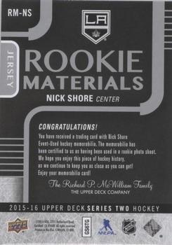 2015-16 Upper Deck - Rookie Materials #RM-NS Nick Shore Back