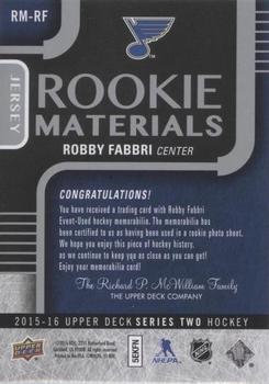 2015-16 Upper Deck - Rookie Materials #RM-RF Robby Fabbri Back