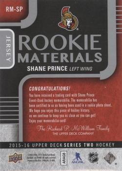 2015-16 Upper Deck - Rookie Materials #RM-SP Shane Prince Back
