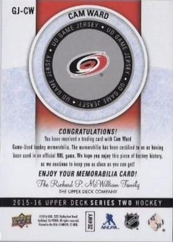 2015-16 Upper Deck - UD Game Jerseys (Series Two) #GJ-CW Cam Ward Back