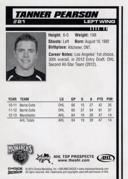 2013-14 Choice AHL Top Prospects #21 Tanner Pearson Back