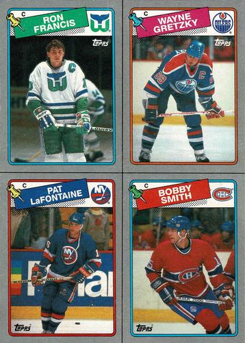 1988-89 Topps - Wax Box Bottom Panels #ABCD Ron Francis / Wayne Gretzky / Pat LaFontaine / Bobby Smith Front