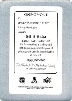 2015-16 Upper Deck Trilogy - Printing Plates Magenta #13 Johnny Gaudreau Back