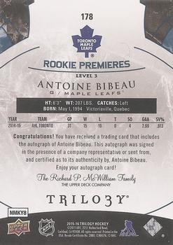 2015-16 Upper Deck Trilogy - Blue Rainbow Foil #178 Antoine Bibeau Back