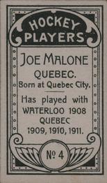 1911-12 Imperial Tobacco Hockey Players (C55) #4 Joe Malone Back