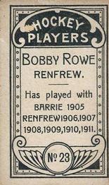 1911-12 Imperial Tobacco Hockey Players (C55) #23 Bobby Rowe Back