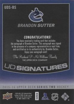 2015-16 Upper Deck - UD Signatures #UDS-BS Brandon Sutter Back