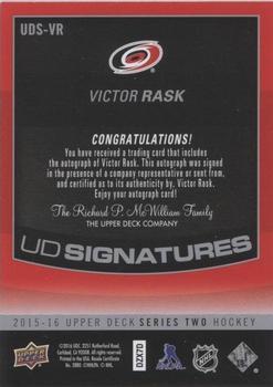 2015-16 Upper Deck - UD Signatures #UDS-VR Victor Rask Back