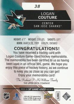 2015-16 SP Game Used - Copper Jersey #38 Logan Couture Back
