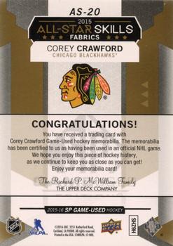 2015-16 SP Game Used - 2015 All-Star Skills Fabrics Patch #AS-20 Corey Crawford Back