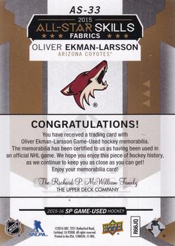 2015-16 SP Game Used - 2015 All-Star Skills Fabrics Patch #AS-33 Oliver Ekman-Larsson Back