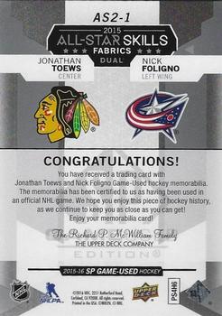 2015-16 SP Game Used - 2015 All-Star Fabrics Duals #AS2-1 Nick Foligno / Jonathan Toews Back