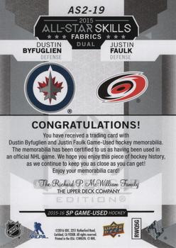 2015-16 SP Game Used - 2015 All-Star Fabrics Duals #AS2-19 Dustin Byfuglien / Justin Faulk Back
