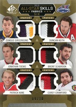 2015-16 SP Game Used - 2015 All-Star Skills Fabrics Sixes Patch #AS6-8 Zemgus Girgensons / Jonathan Toews / Patrick Kane / Duncan Keith / Brent Seabrook / Corey Crawford Front