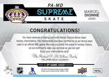 2015-16 SP Game Used - Supreme Relics Supreme Skates #PA-MD Marcel Dionne Back