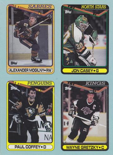 1990-91 Topps - Box Bottom Panels #ABCD Alexander Mogilny / Jon Casey / Paul Coffey / Wayne Gretzky Front
