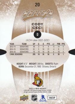 2016-17 Upper Deck MVP #20 Cody Ceci Back