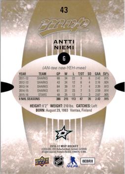 2016-17 Upper Deck MVP #43 Antti Niemi Back