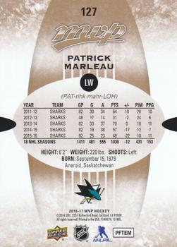 2016-17 Upper Deck MVP #127 Patrick Marleau Back