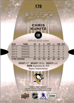 2016-17 Upper Deck MVP #178 Chris Kunitz Back