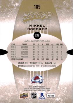 2016-17 Upper Deck MVP #189 Mikkel Boedker Back