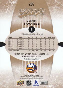 2016-17 Upper Deck MVP #207 John Tavares Back