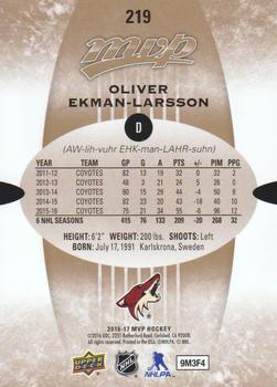 2016-17 Upper Deck MVP #219 Oliver Ekman-Larsson Back