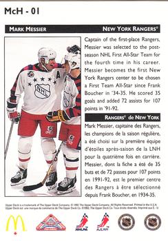 1992-93 Upper Deck McDonald's All-Stars - Holograms #McH-01 Mark Messier Back