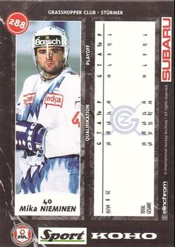 1996-97 IHA HNL (Swiss) #288 Mika Nieminen Back