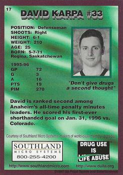 1996-97 Anaheim Mighty Ducks #17 David Karpa Back