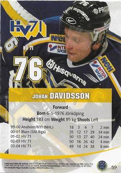 2004-05 SHL Elitset #59 Johan Davidsson Back