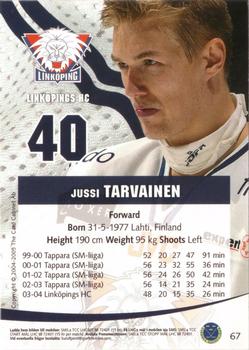 2004-05 SHL Elitset #67 Jussi Tarvainen Back