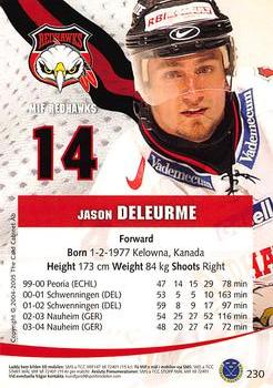 2004-05 SHL Elitset #230 Jason Deleurme Back