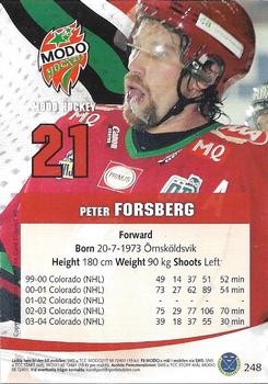 2004-05 SHL Elitset #248 Peter Forsberg Back