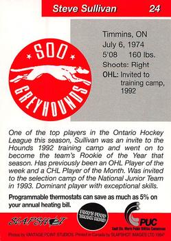 1993-94 Slapshot Sault Ste. Marie Greyhounds (OHL) #24 Steve Sullivan Back