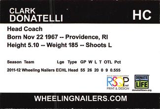 2012-13 Wheeling Nailers (ECHL) #NNO Clark Donatelli  Back