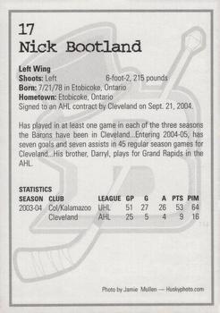 2004-05 Cleveland Barons (AHL) #NNO Nick Bootland Back
