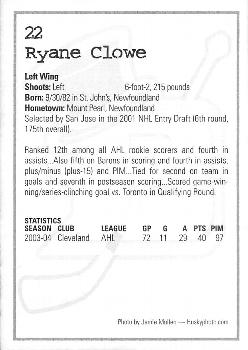 2004-05 Cleveland Barons (AHL) #NNO Ryane Clowe Back