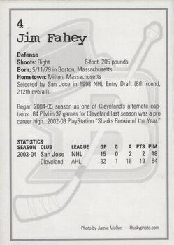2004-05 Cleveland Barons (AHL) #NNO Jim Fahey Back