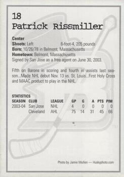 2004-05 Cleveland Barons (AHL) #NNO Pat Rissmiller Back