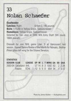 2004-05 Cleveland Barons (AHL) #NNO Nolan Schaefer Back